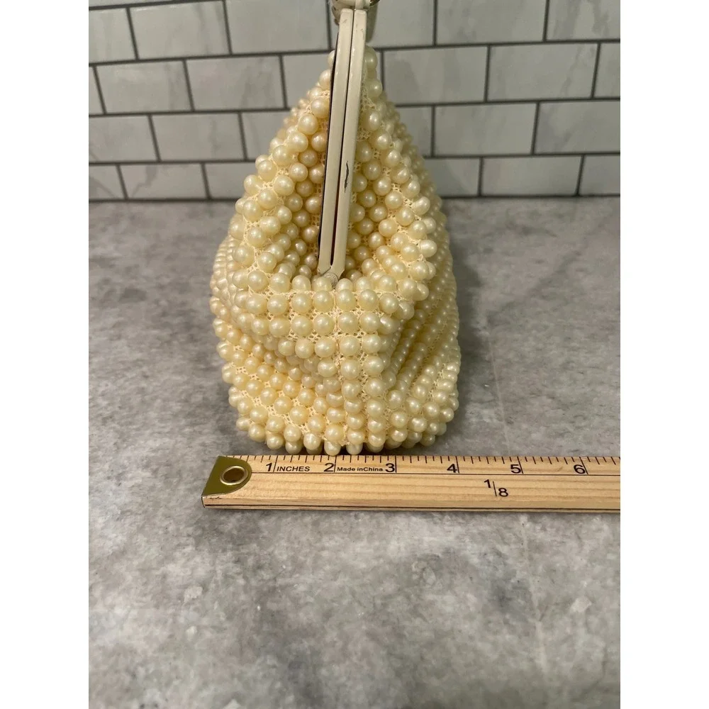Grandee Bead Handbag Women Small Cream Faux Pearl Vintage Wedding Formal Purse